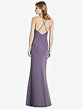 Rear View Thumbnail - Lavender Criss Cross Open-Back Chiffon Trumpet Gown