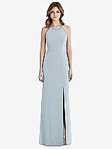 Front View Thumbnail - Mist Criss Cross Open-Back Chiffon Trumpet Gown