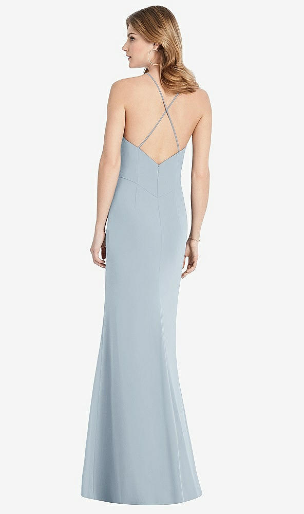 Back View - Mist Criss Cross Open-Back Chiffon Trumpet Gown