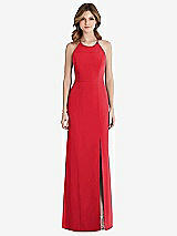 Front View Thumbnail - Parisian Red Criss Cross Open-Back Chiffon Trumpet Gown