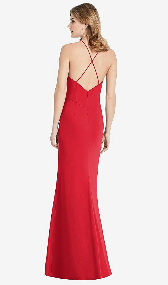 Back View - Parisian Red Criss Cross Open-Back Chiffon Trumpet Gown