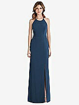 Front View Thumbnail - Sofia Blue Criss Cross Open-Back Chiffon Trumpet Gown