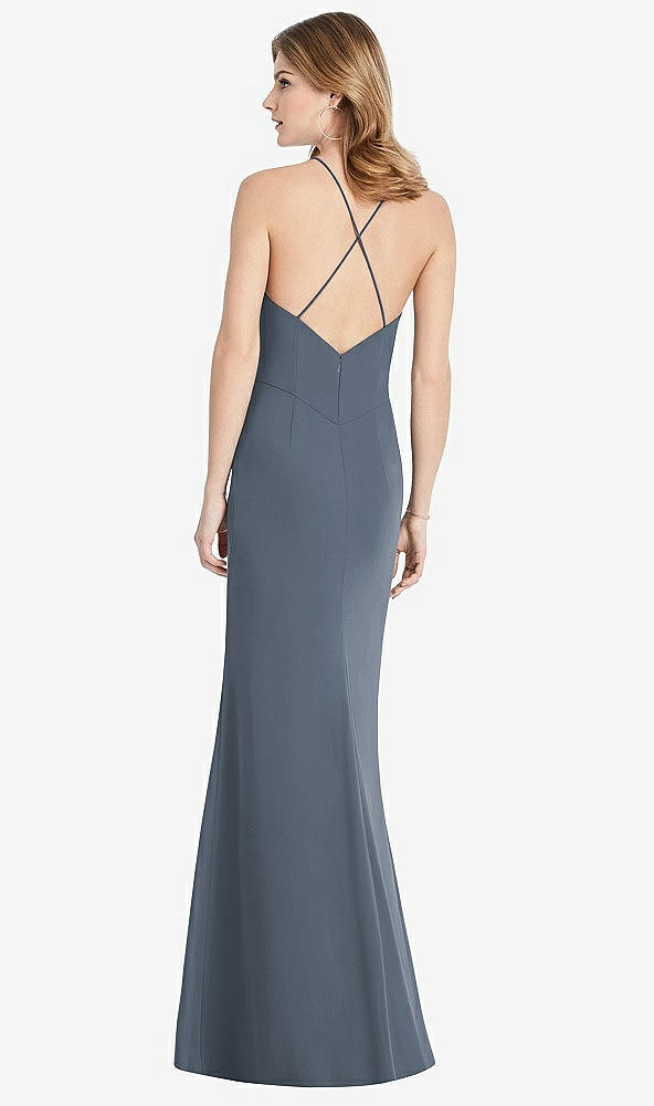 Back View - Silverstone Criss Cross Open-Back Chiffon Trumpet Gown