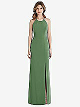 Front View Thumbnail - Vineyard Green Criss Cross Open-Back Chiffon Trumpet Gown