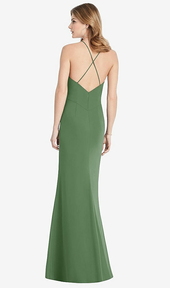 Back View - Vineyard Green Criss Cross Open-Back Chiffon Trumpet Gown