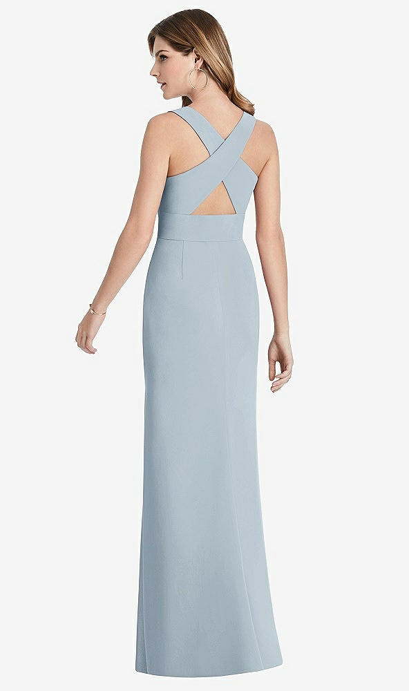 Front View - Mist Criss Cross Back Trumpet Gown with Front Slit