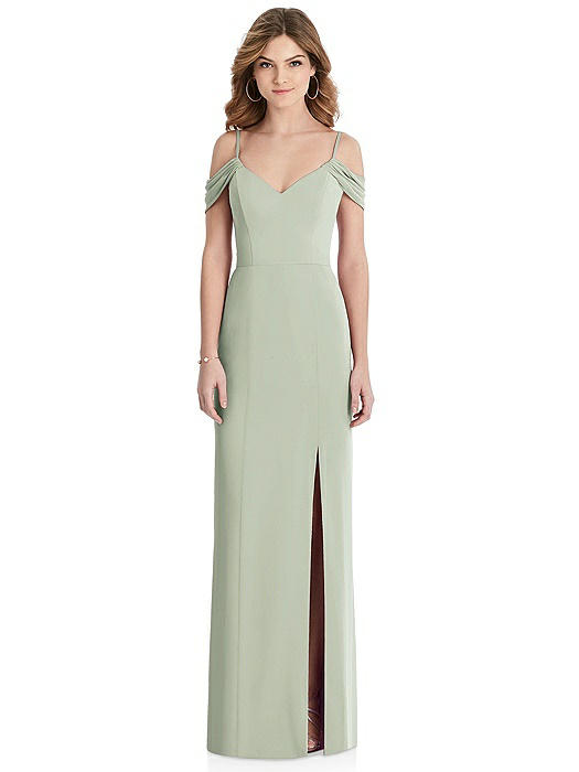 Off-the-Shoulder Chiffon Trumpet Gown with Front Slit