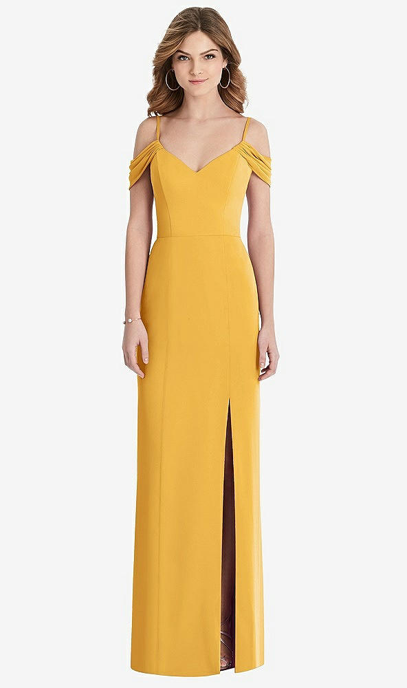 Front View - NYC Yellow Off-the-Shoulder Chiffon Trumpet Gown with Front Slit