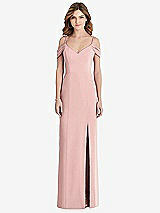 Front View Thumbnail - Rose - PANTONE Rose Quartz Off-the-Shoulder Chiffon Trumpet Gown with Front Slit