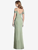 Rear View Thumbnail - Sage Off-the-Shoulder Chiffon Trumpet Gown with Front Slit