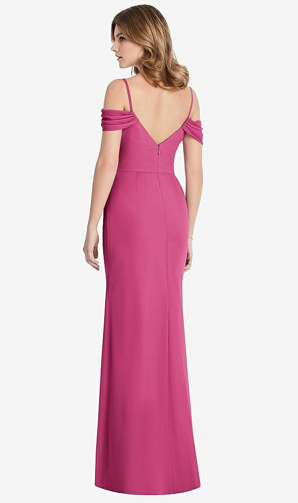 Back View - Tea Rose Off-the-Shoulder Chiffon Trumpet Gown with Front Slit