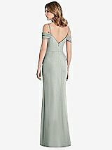 Rear View Thumbnail - Willow Green Off-the-Shoulder Chiffon Trumpet Gown with Front Slit