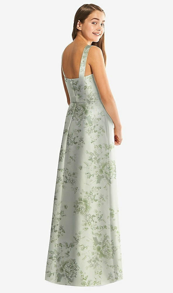 Back View - Sage Cottage Rose Floral Bateau Neck Maxi Junior Bridesmaid Dress with Pockets