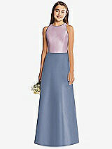 Rear View Thumbnail - Larkspur Blue & Suede Rose Alfred Sung Junior Bridesmaid Style JR545