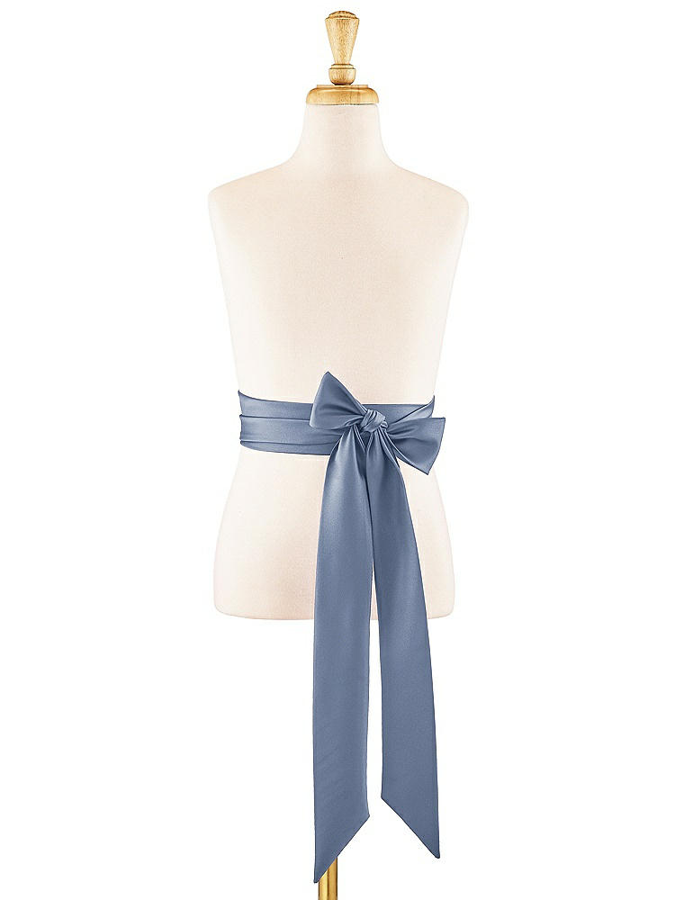 Front View - Larkspur Blue Satin Twill Flower Girl Sash