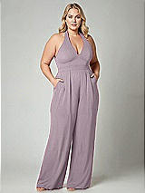 Alt View 1 Thumbnail - Lilac Dusk V-Neck Backless Pleated Front Jumpsuit