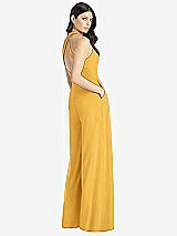 Rear View Thumbnail - NYC Yellow V-Neck Backless Pleated Front Jumpsuit