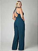 Alt View 2 Thumbnail - Atlantic Blue V-Neck Backless Pleated Front Jumpsuit