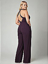 Alt View 2 Thumbnail - Aubergine V-Neck Backless Pleated Front Jumpsuit