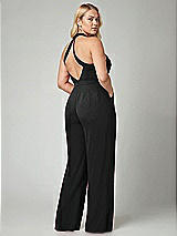 Alt View 2 Thumbnail - Black V-Neck Backless Pleated Front Jumpsuit