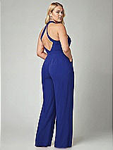 Alt View 2 Thumbnail - Cobalt Blue V-Neck Backless Pleated Front Jumpsuit