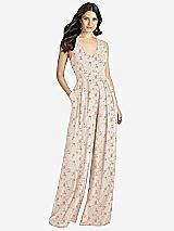 Front View Thumbnail - Coquette Floral Print V-Neck Backless Pleated Front Jumpsuit