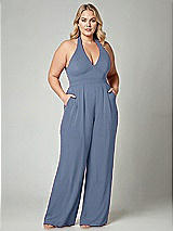 Alt View 1 Thumbnail - Larkspur Blue V-Neck Backless Pleated Front Jumpsuit