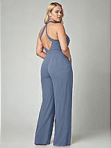 Alt View 2 Thumbnail - Larkspur Blue V-Neck Backless Pleated Front Jumpsuit