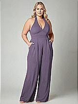 Alt View 1 Thumbnail - Lavender V-Neck Backless Pleated Front Jumpsuit