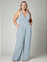 Alt View 1 Thumbnail - Mist V-Neck Backless Pleated Front Jumpsuit