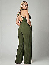 Alt View 2 Thumbnail - Olive Green V-Neck Backless Pleated Front Jumpsuit