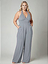 Alt View 1 Thumbnail - Platinum V-Neck Backless Pleated Front Jumpsuit