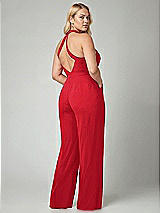 Alt View 2 Thumbnail - Parisian Red V-Neck Backless Pleated Front Jumpsuit