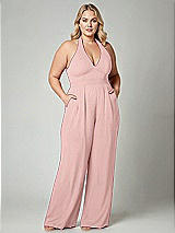 Alt View 1 Thumbnail - Rose - PANTONE Rose Quartz V-Neck Backless Pleated Front Jumpsuit