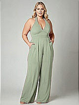 Alt View 1 Thumbnail - Sage V-Neck Backless Pleated Front Jumpsuit