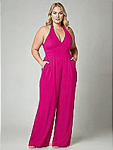 Alt View 1 Thumbnail - Think Pink V-Neck Backless Pleated Front Jumpsuit