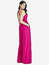 Rear View Thumbnail - Think Pink V-Neck Backless Pleated Front Jumpsuit