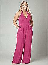 Alt View 1 Thumbnail - Tea Rose V-Neck Backless Pleated Front Jumpsuit