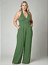 Alt View 1 Thumbnail - Vineyard Green V-Neck Backless Pleated Front Jumpsuit