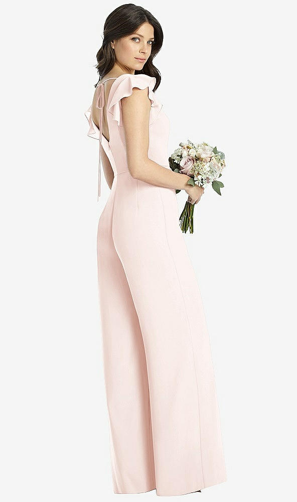 Back View - Blush Ruffled Sleeve Low V-Back Jumpsuit - Adelaide