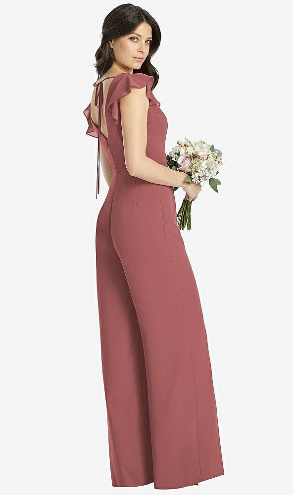 Back View - English Rose Ruffled Sleeve Low V-Back Jumpsuit - Adelaide