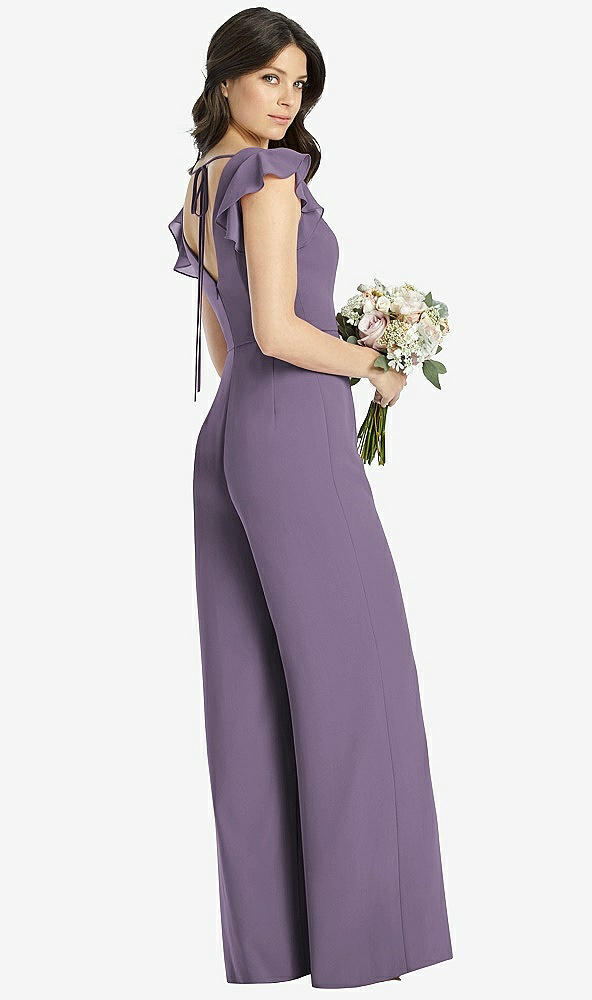 Back View - Lavender Ruffled Sleeve Low V-Back Jumpsuit - Adelaide