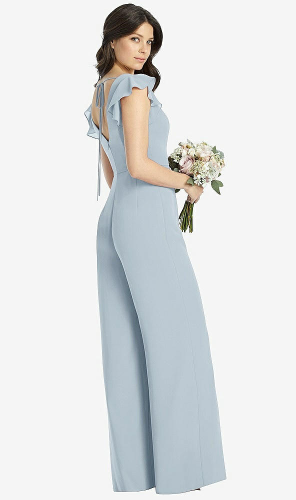 Back View - Mist Ruffled Sleeve Low V-Back Jumpsuit - Adelaide