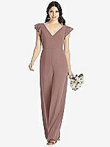 Front View Thumbnail - Sienna Ruffled Sleeve Low V-Back Jumpsuit - Adelaide