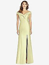 Front View Thumbnail - Butter Yellow Off-the-Shoulder Cuff Trumpet Gown with Front Slit