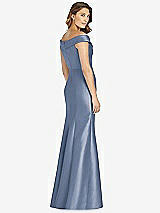 Rear View Thumbnail - Larkspur Blue Off-the-Shoulder Cuff Trumpet Gown with Front Slit