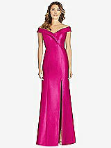 Front View Thumbnail - Think Pink Off-the-Shoulder Cuff Trumpet Gown with Front Slit