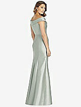 Rear View Thumbnail - Willow Green Off-the-Shoulder Cuff Trumpet Gown with Front Slit