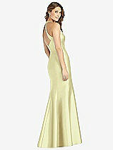 Rear View Thumbnail - Butter Yellow V-Neck Halter Satin Trumpet Gown