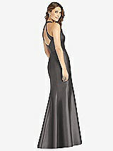 Rear View Thumbnail - Caviar Gray V-Neck Halter Satin Trumpet Gown